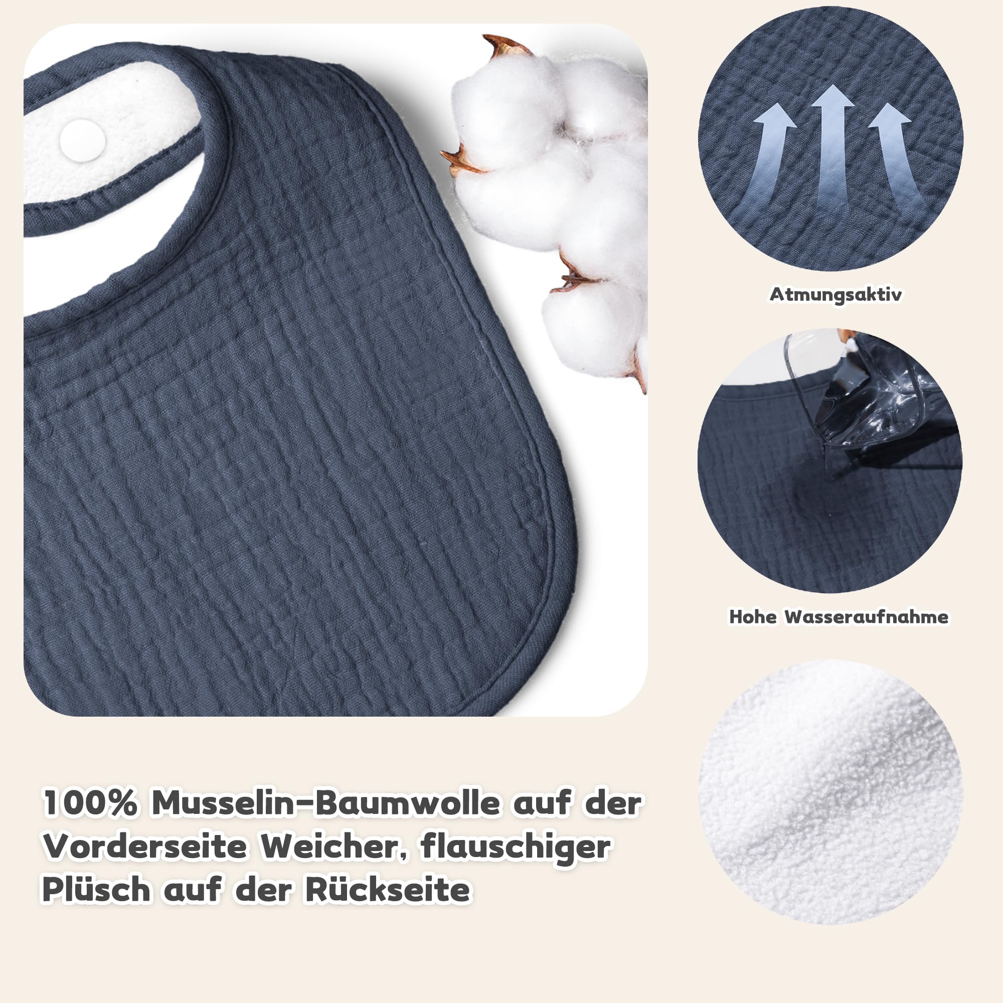 Susurration Bavoirs Bébé Mousseline Foulard, Doux Réglable Carré Bébé Bavoir 6 pack pour Unisexe Fille&Garçon