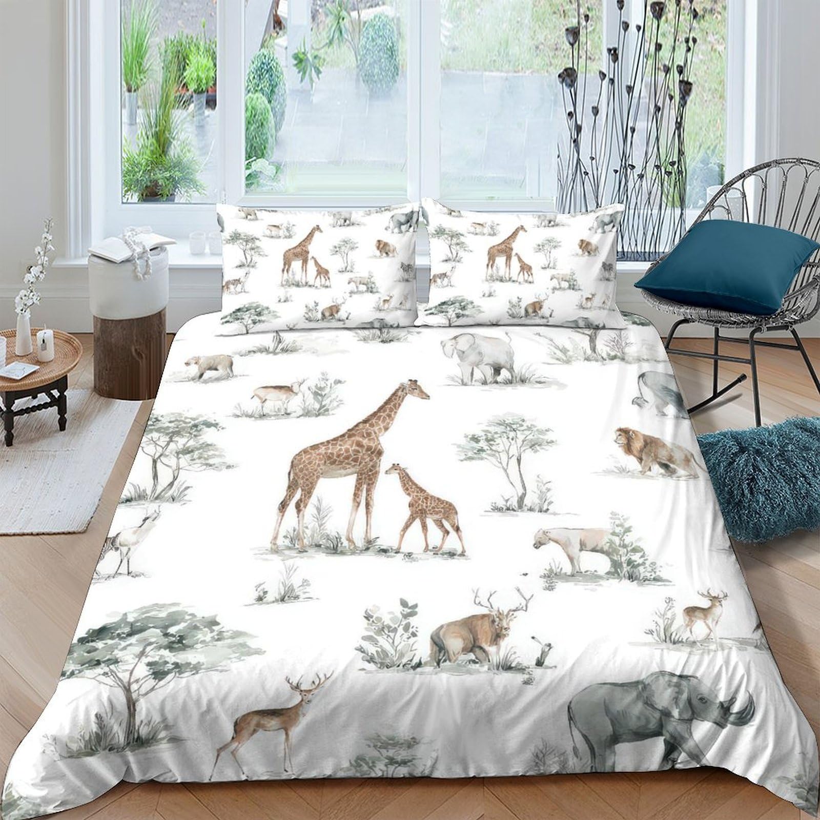 Ctjqhvkz Style-2 3D Printed Safari Animals Fitted Sheet Microfiber Breathable Savanna Wildlife Mattress Cover For Bedroom Decor Single（135X200cm）