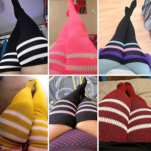 Miniatura 5 de Calcetines altos hasta el muslo para mujer de talla grande para muslos gruesos, calcetines extra largos a rayas gruesos sobre la rodilla, calcetines