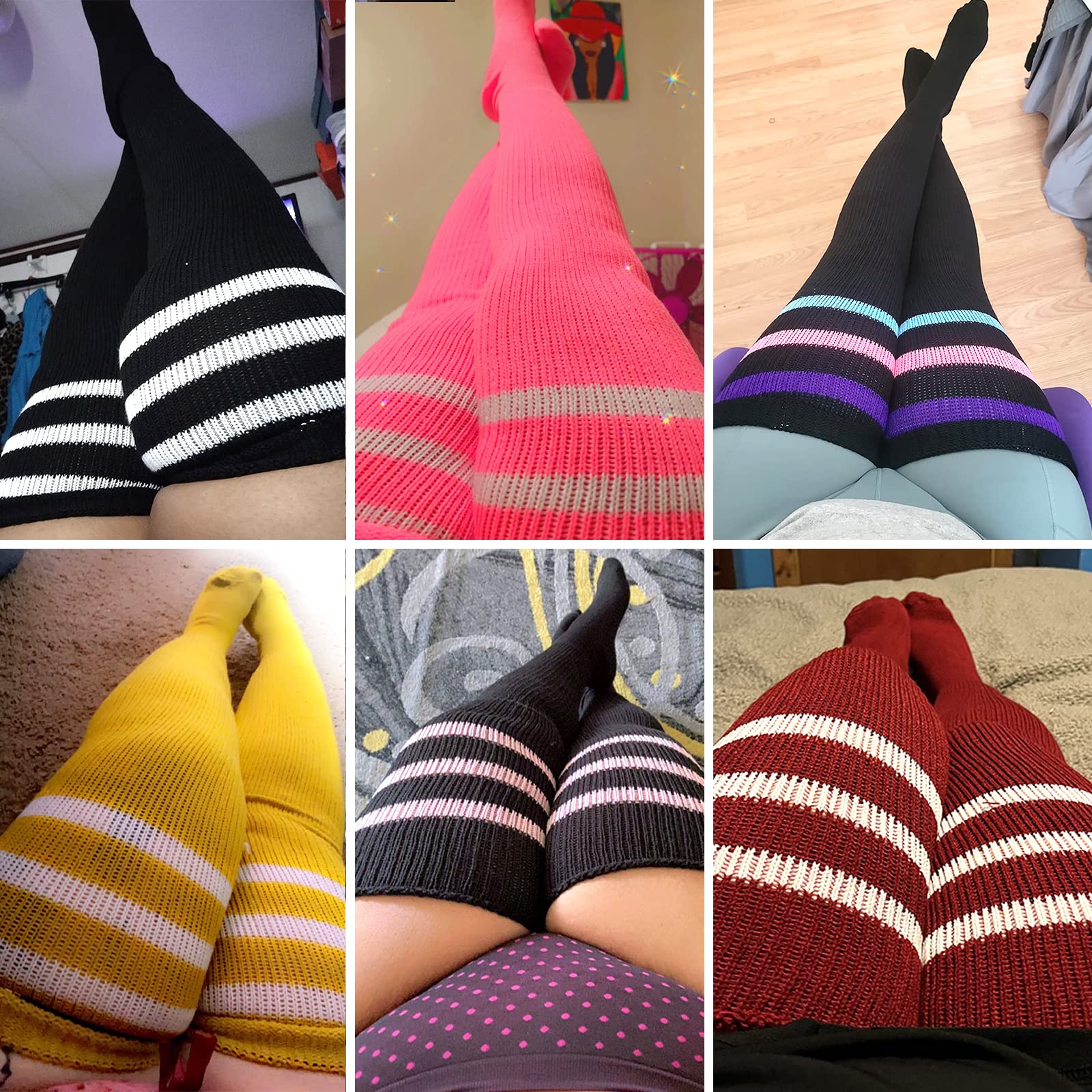 Moon Wood Plus Size Thick Thigh High Socks for Thick Thighs- Extra Long Striped Over the Knee Halloween Socks Leg Warmers