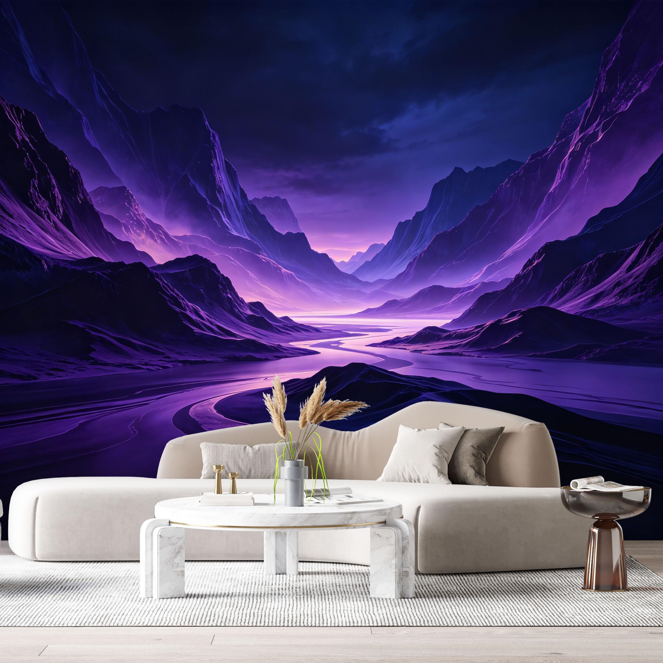 Custom Size Wall Murals Purple Mountain Lake Landscape Abstract Modern SelfAdhesive Wall Fabric Removable Large Wallpaper for Photo Living Room Interior Decor