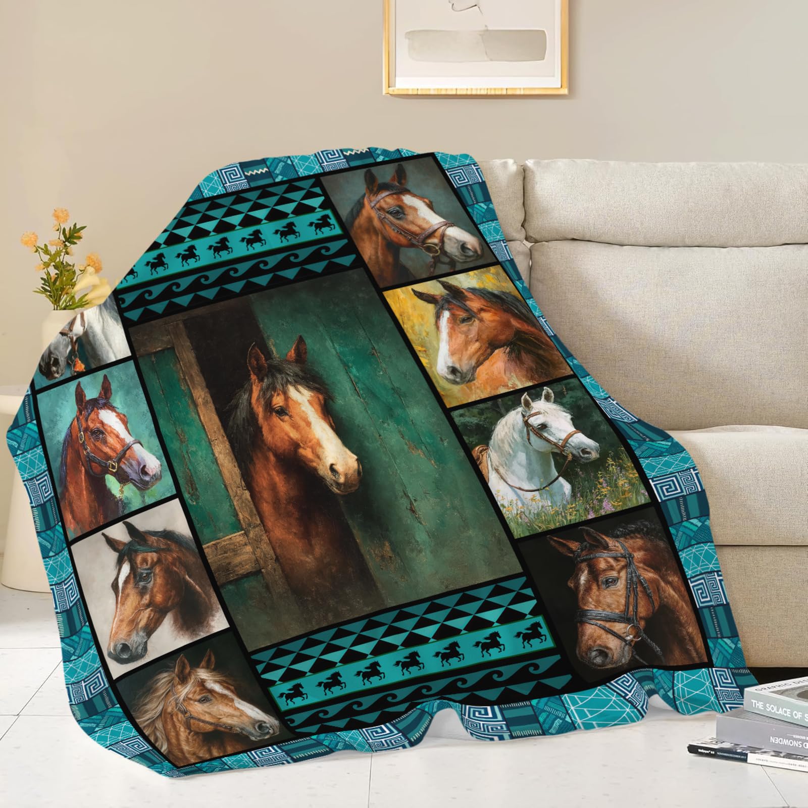 Horse Throw Blanket Horse Stuff Gifts for Kids Girls Boys Adults Women Men Soft Cozy Warm Plush Fluffy Fuzzy Fleece Blanket Decor 50''X60''