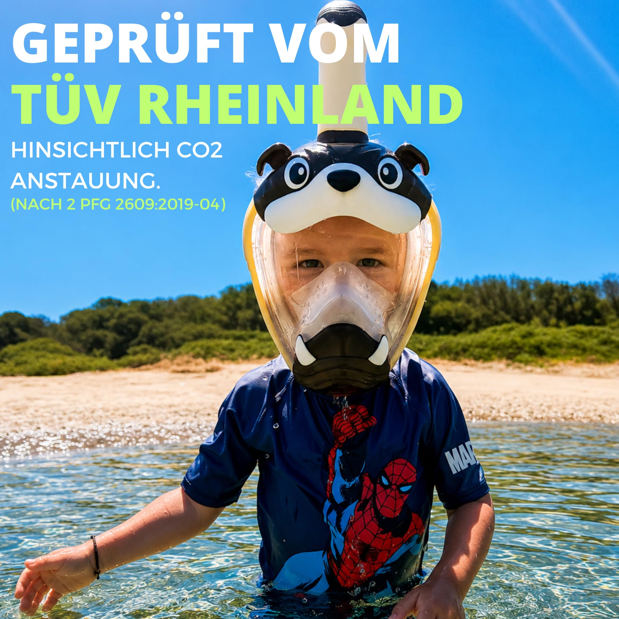 Khroom Schnorchelmaske Kinder 3 - 10 Jahre | TÜV geprüft & CO2 sicher | Vollgesichtsmaske / Tauchmaske Kinder ganzes Gesicht | Tauchermaske mit Tragetasche