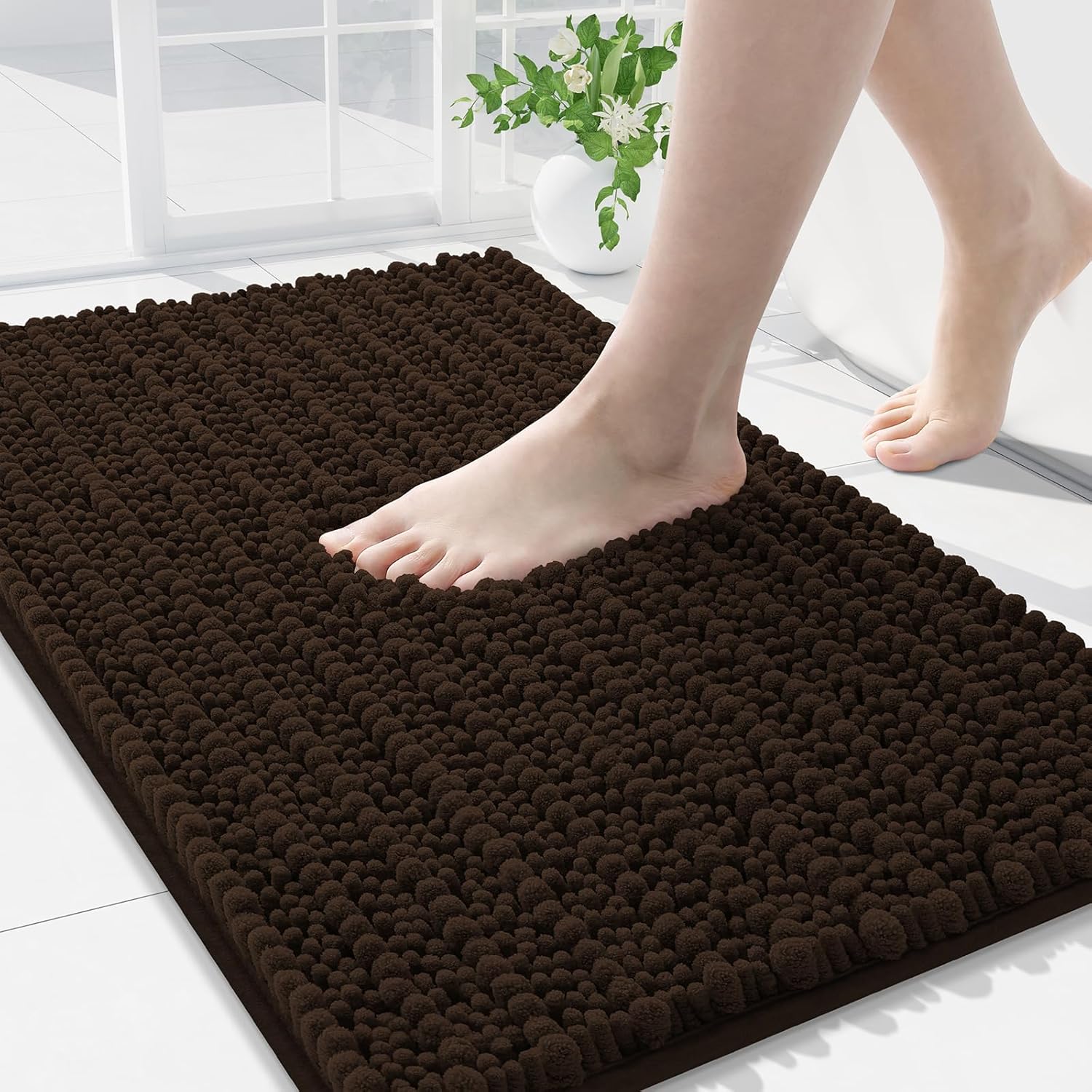 Arotive Luxury Chenille Bathroom Rug Mat, Extra Soft Thick Absorbent Shaggy Bath Rugs, Non-Slip Machine Wash Dry, Plush Bath Mats for Bathroom, Shower and Tub, 36x24, Brown Brown Rectangular 36" x 24"