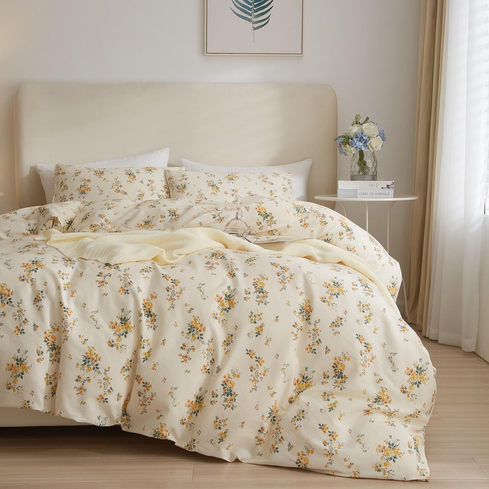Yellow Floral Comforter Set - Full/Queen Size, 1 Comforter with 2 Pillowcases, Soft Microfiber, Vintage Floral Botanical Garden Pattern โ image 1