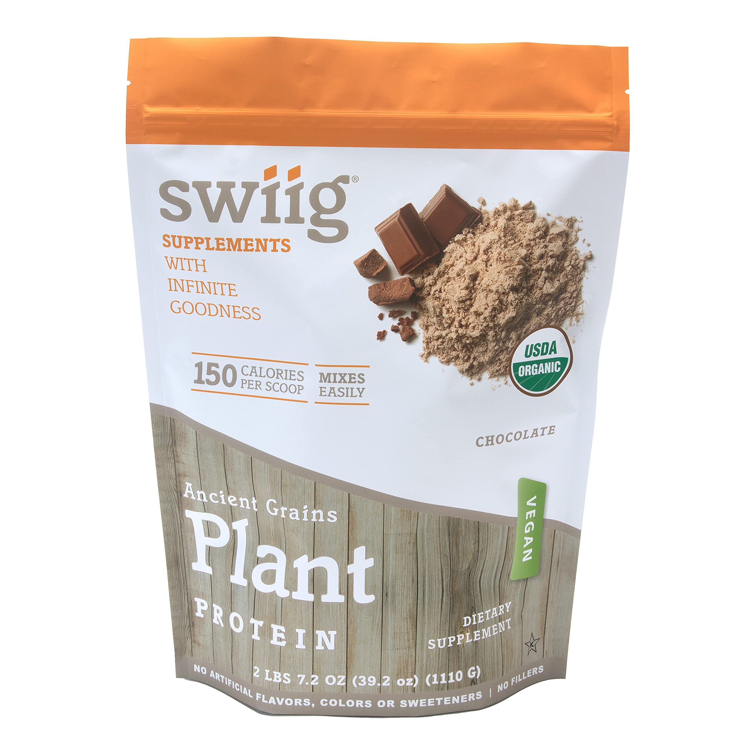 Organic Chocolate Ancient Grains Plant Protein, Vegan, No Artificial Flavors, Colors or Sweeteners, No Fillers, 2.48 lb Bag