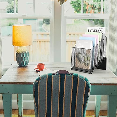 Miniatura 4 de Organizador de archivos para escritorio, organizador de carpetas de archivos con estante vertical de 5 secciones, adecuado para organización y