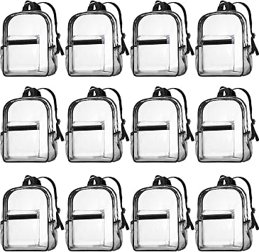 WILLBOND 12 Pack Clear Backpack Transparent Heavy Duty PVC 15in Black