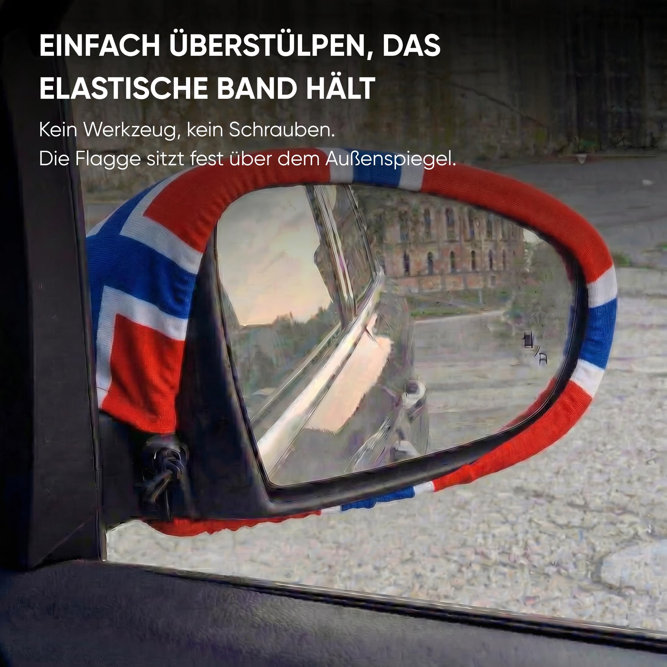 Auto Fahnen Norwegen Set - 2 Autofahnen 30 x 45 cm & 2 Außenspiegelfahnen Überzieher, Fußball Fanartikel FZG für EM & WM, Norwegen Flagge Fahrzeug Deko