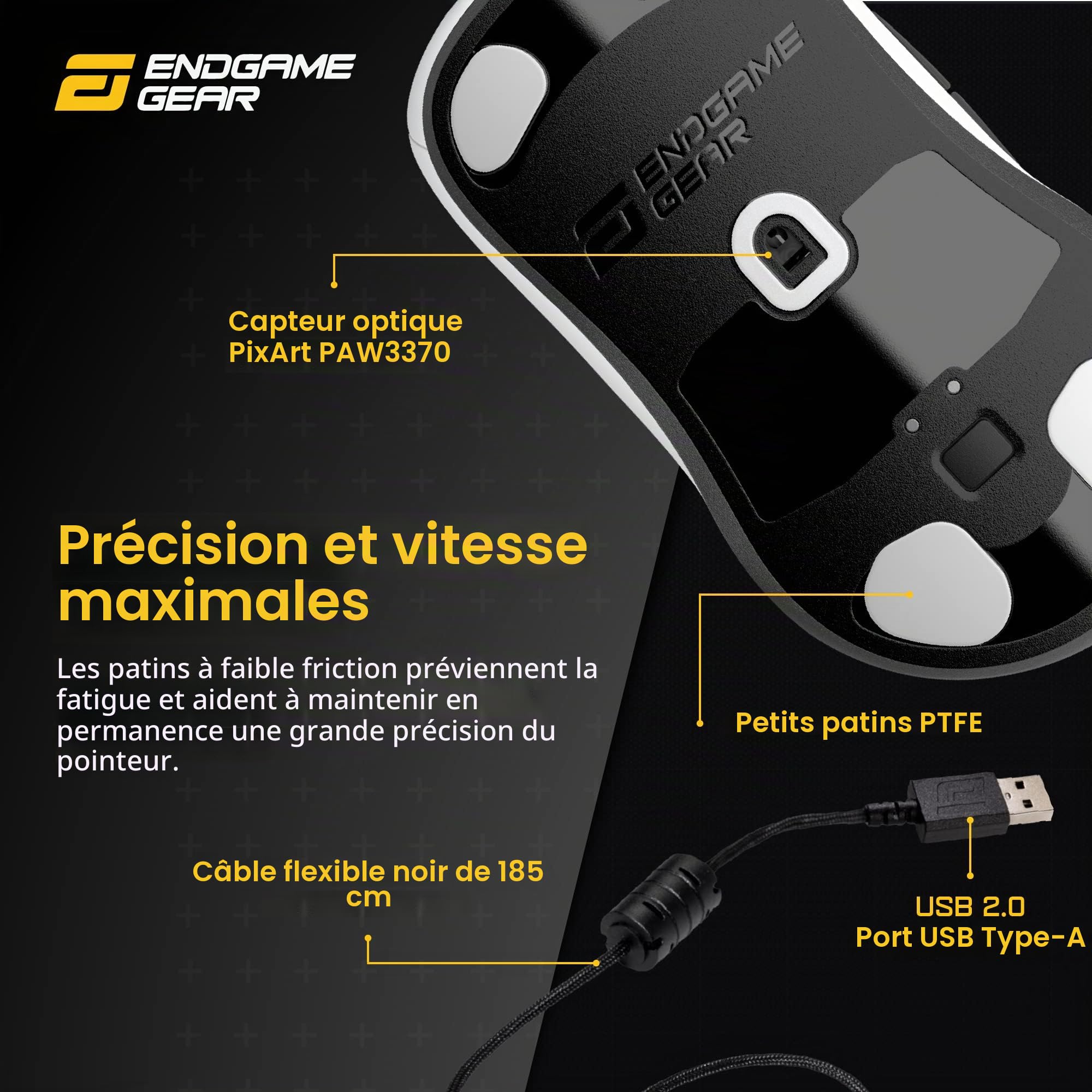 ENDGAME GEAR XM1r Souris Gaming - PixArt PAW3370 Capteur Optique - 50 à 19.000 CPI - 5 Boutons - Kailh GM 8.0 Switchs - 80 Millions clics - USB - Ergonomique - Poids de Seulement 70g - Blanc