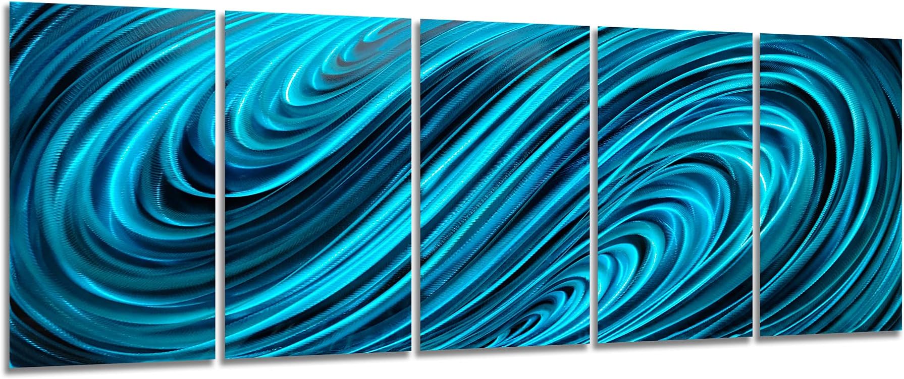 Yihui ArtsBlue Ocean Sea Wall Art Decor Metal Artworks 5 Panel Aluminium Painting Picture Modern Summer 3D Seascape Home Office Decor(24x64Inch)