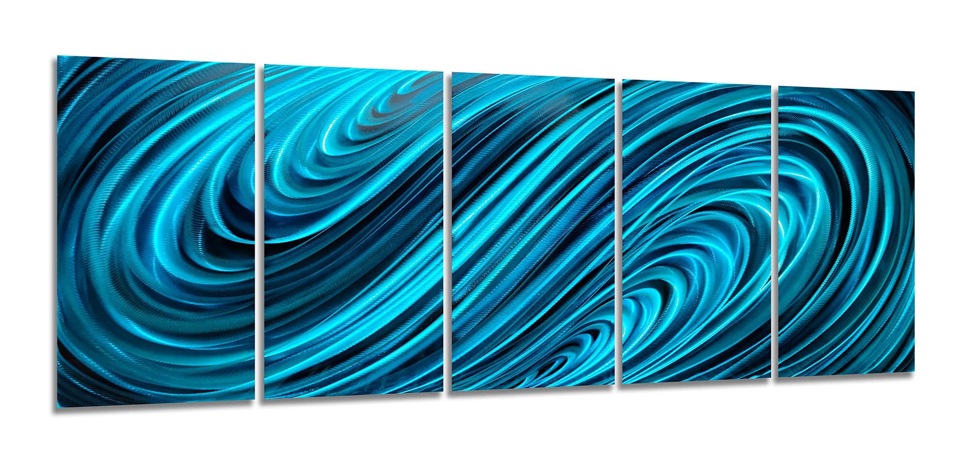 Yihui ArtsBlue Ocean Sea Wall Art Decor Metal Artworks 5 Panel Aluminium Painting Picture Modern Summer 3D Seascape Home Office Decor(24x64Inch)