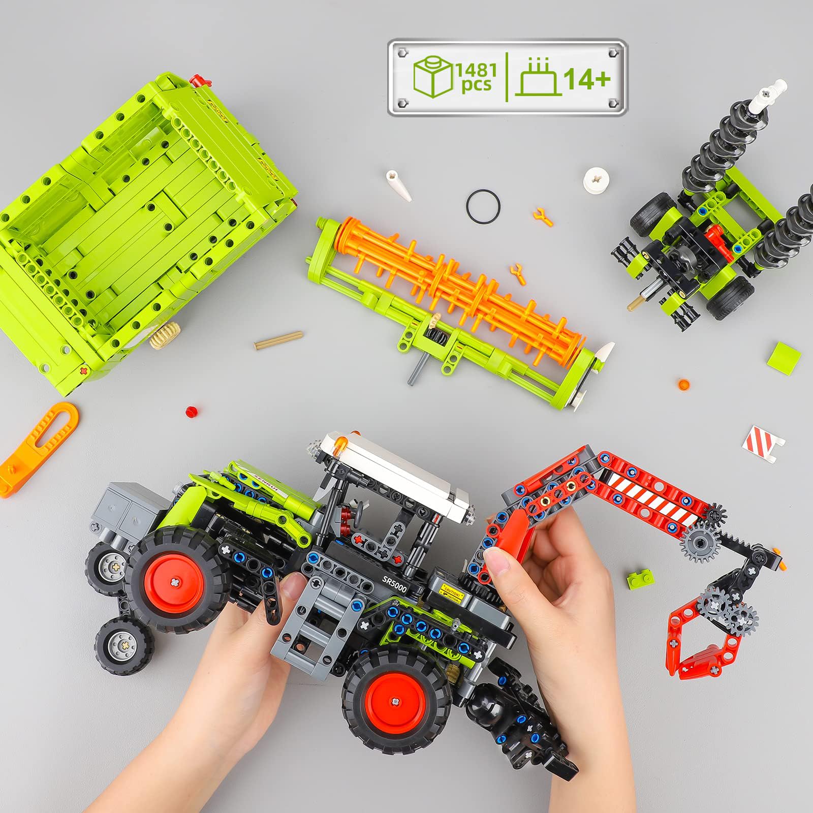 Toy Player 3 in 1 Traktor Harvester Klemmbausteine Bausteine,City Bauernhof LKW Spielzeug für Erwachsene Alter 1481 Teile