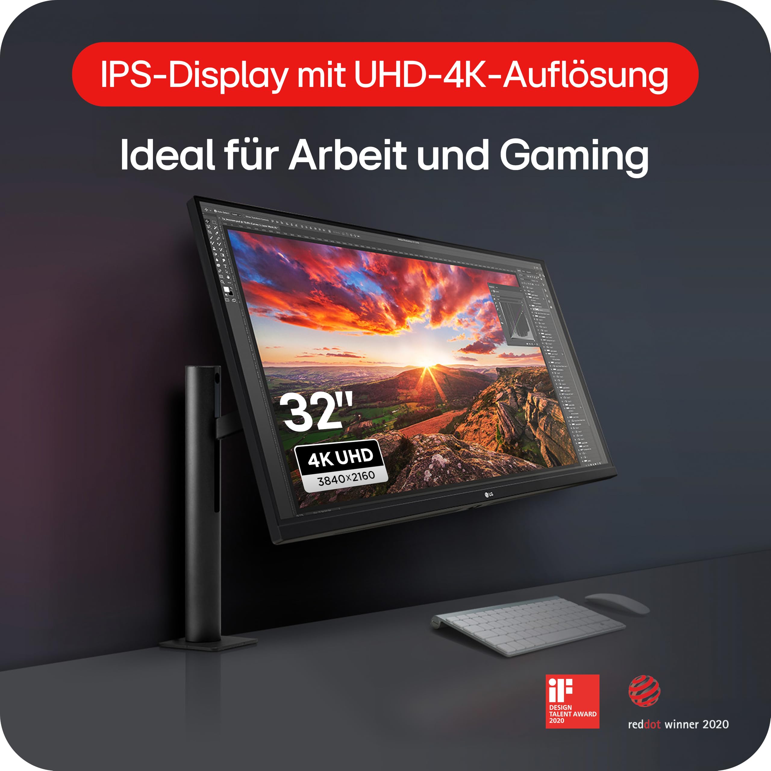LG Ultrafine Ergo 32UN880K-B.AEU (32 Zoll) 4K UHD IPS Monitor, HDR10, USB-C (60W), Ergonomischer Standfuß, Schwarz