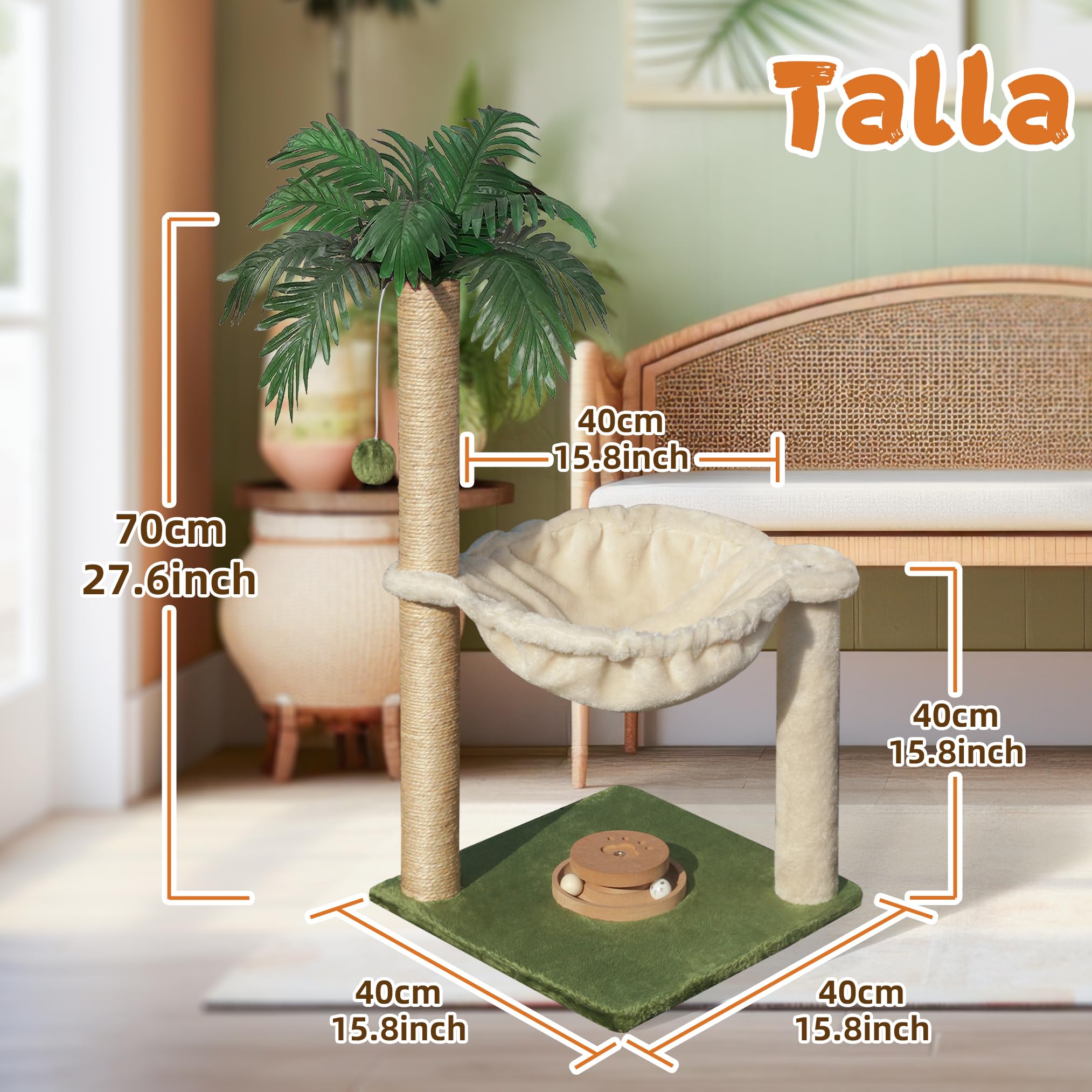Fantasreen Rascador para Gato 70cm Pequeño Árbol Torre con Hamaca, Juguete para Gato Condo Interactivo de Madera para Gatos Gatitos y Adultos