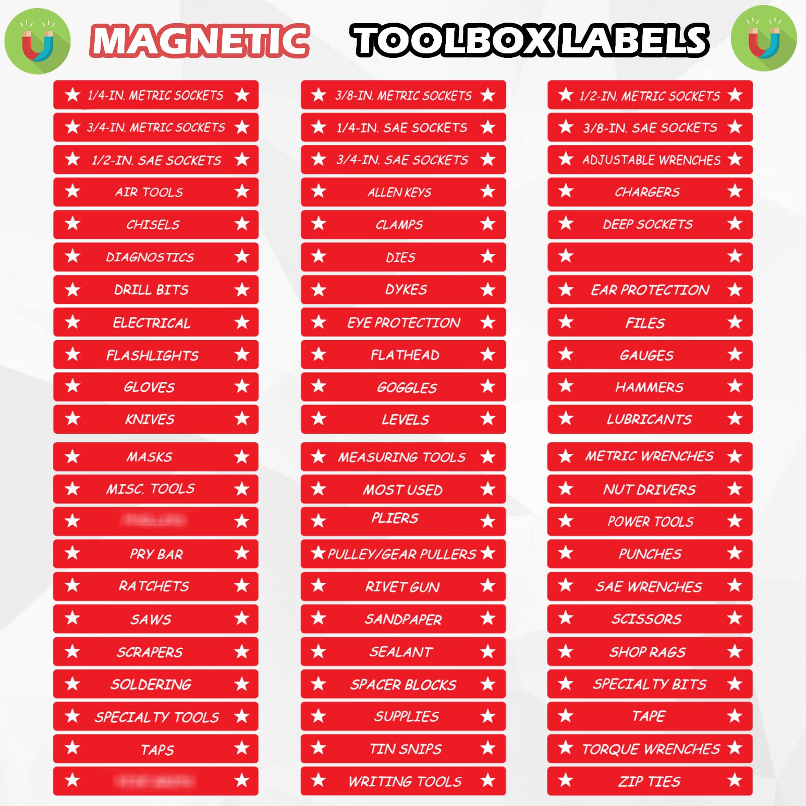 Etichette magnetiche organizzative per cassette degli attrezzi, adatte a tutte le marche di cassettiere in acciaio, etichette per cassetti per organizzare scatole, cassetti e armadietti, 11,4 x 1,4 cm