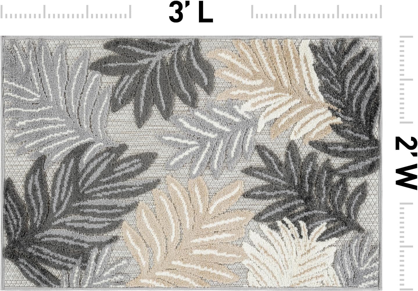 Rugshop Indoor/Outdoor High-Low Textured Area Rug, Botanical, Easy-Clean Entryway Patio Rug for Porch Deck Balcony 2' x 3' Gray