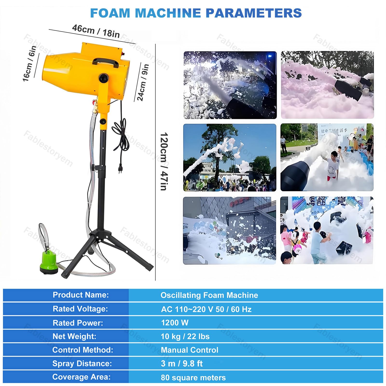 Macchina per Schiuma da 1200 W, Cannone per Schiuma, Macchina per Bolle con Effetto Scenico, Macchina per Creare Schiuma a Getto, per Parchi a Tema, Festival Musicali, Feste all'aperto, Bar