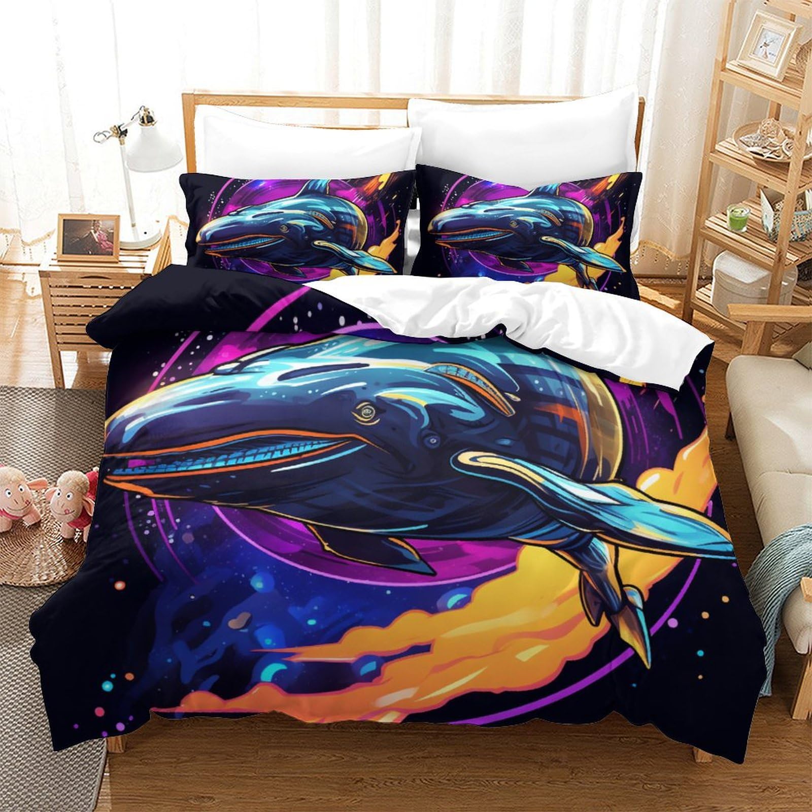 Housse couette antibactérienne requin 3D pour lit ado sain