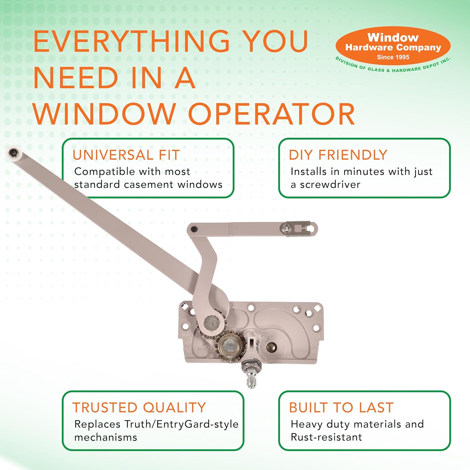 EntryGard 4-7/16" Window Crank Handle 20810 | No. 15 Series Dual-Arm Casement | Window Crank Replacement | E-Gard, Left Hand