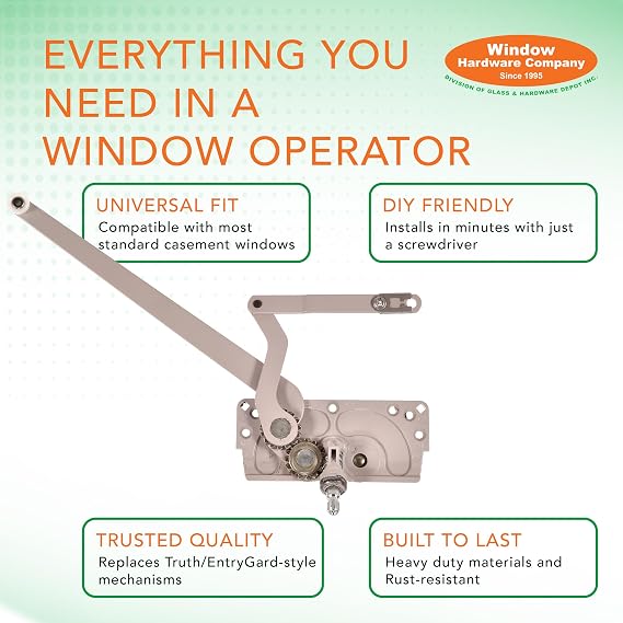 EntryGard 4-7/16 Window Crank Handle 20810 | No. 15 Series Dual-Arm Casement | Window Crank Replacement | E-Gard, Left Hand