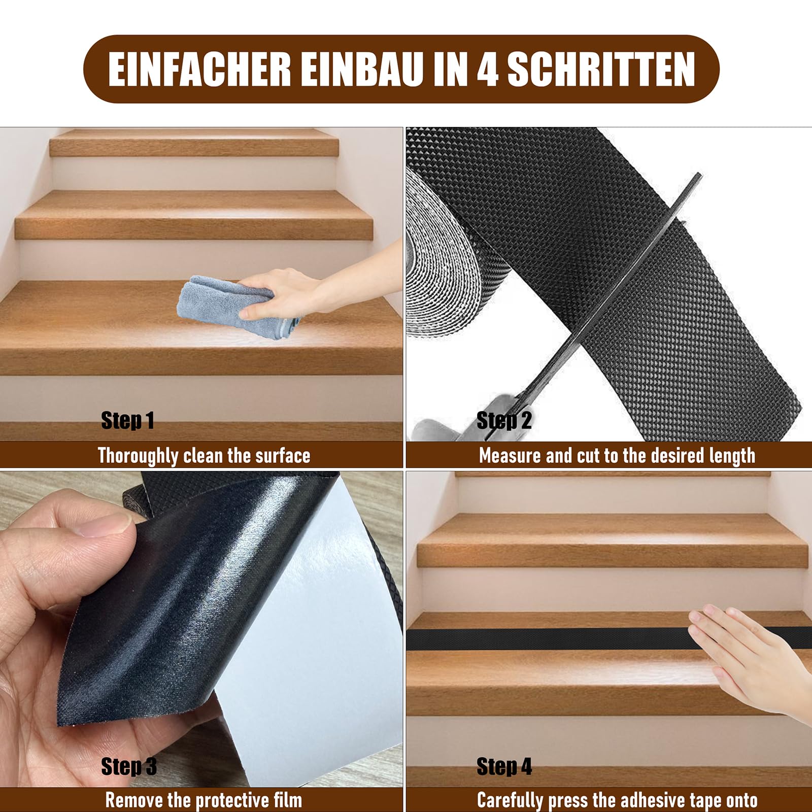 Ruban Antidérapant Auto-adhésif 5 cm x 5 m Noir pour Escaliers Intérieur Extérieur