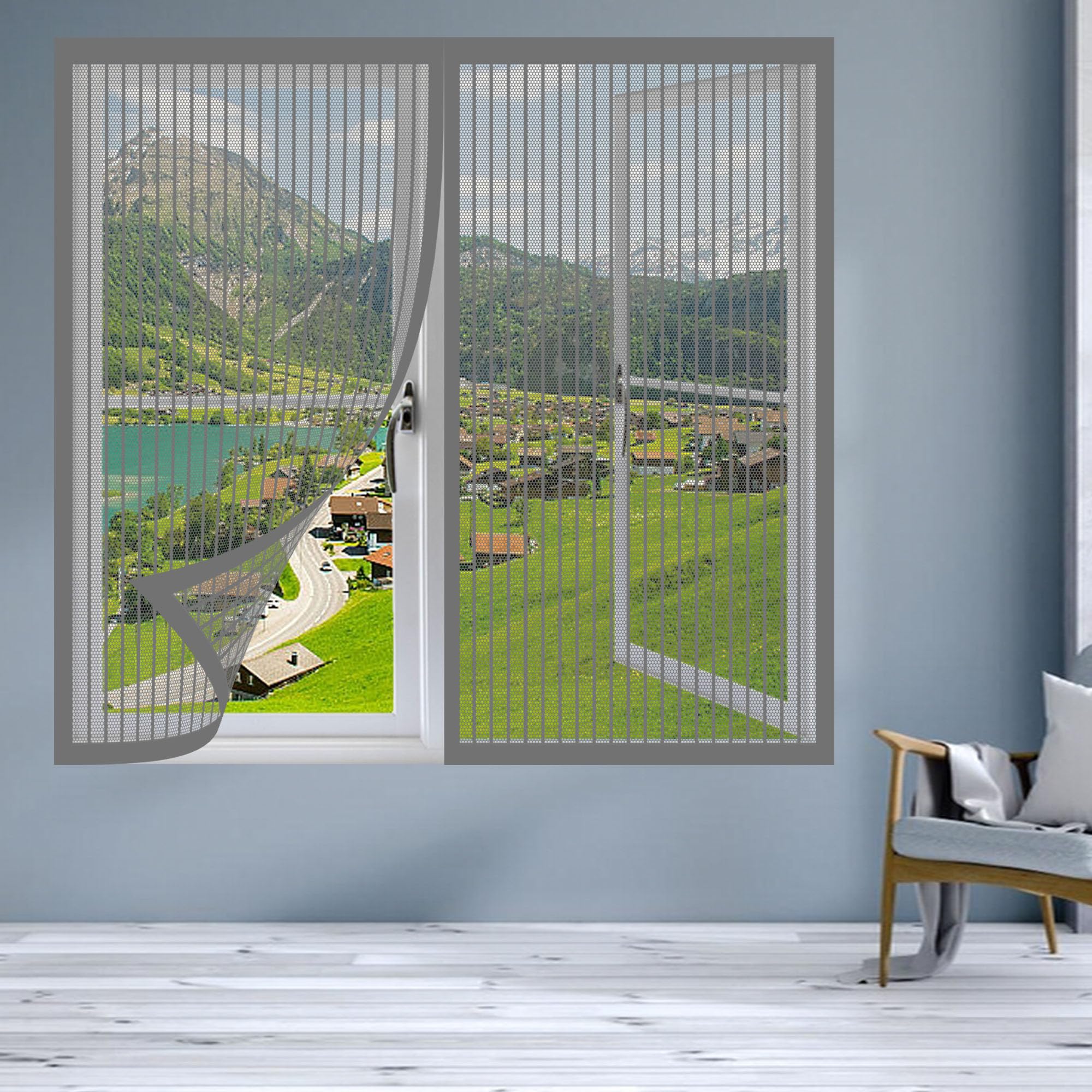 Doguo Grey Magnetic Fly Screen Window Adjustable 145 X 135 Cm Selfadhesive Tape Diy Fly Screen For Windows Custom Size For Living Room Bedroom Offfice,