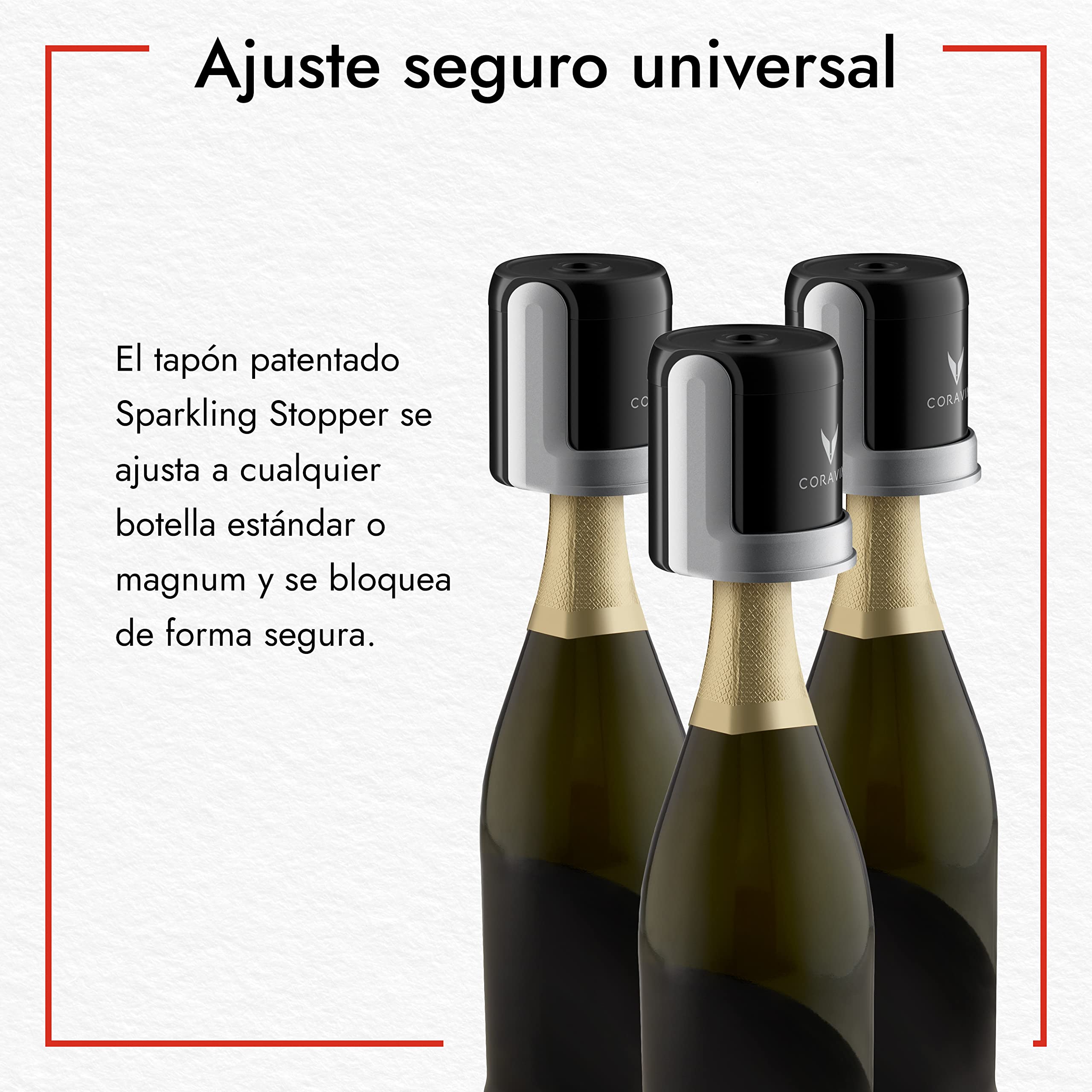 Tapones Coravin Sparkling | Vierta más champán y conserve la frescura de su vino espumoso durante semanas, 2 paquetes, negro