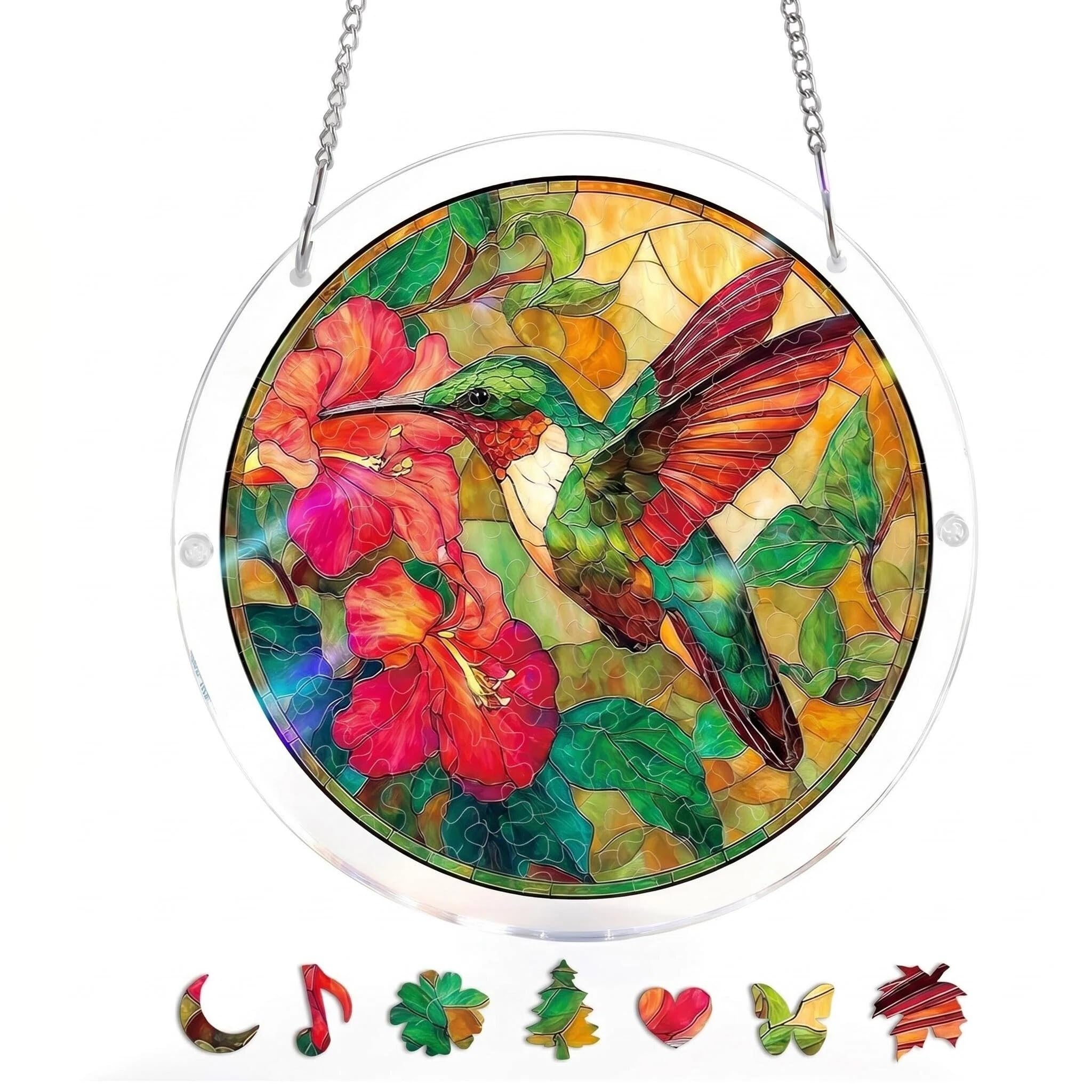 BRTNUP Acrylic Puzzles Suncatcher, Acrylic Jigsaw Puzzle Suncatcher for Window Hanging Acrylics Suncatchers Puzzle Acrylics Suncatchers Jigsaw Puzzles for Home Garden Decor Unique Gift (Hummingbird A)