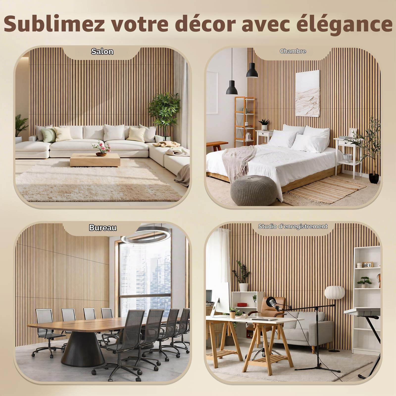 Panneau Mural Decoratif 120x60x2,1 cm, Ohuhu 4 Panneaux Panneau Acoustique Aspect Bois, Panneau Acoustique Mural avec Haute Absorption Acoustique, Panneaux Muraux pour Salon Bureau
