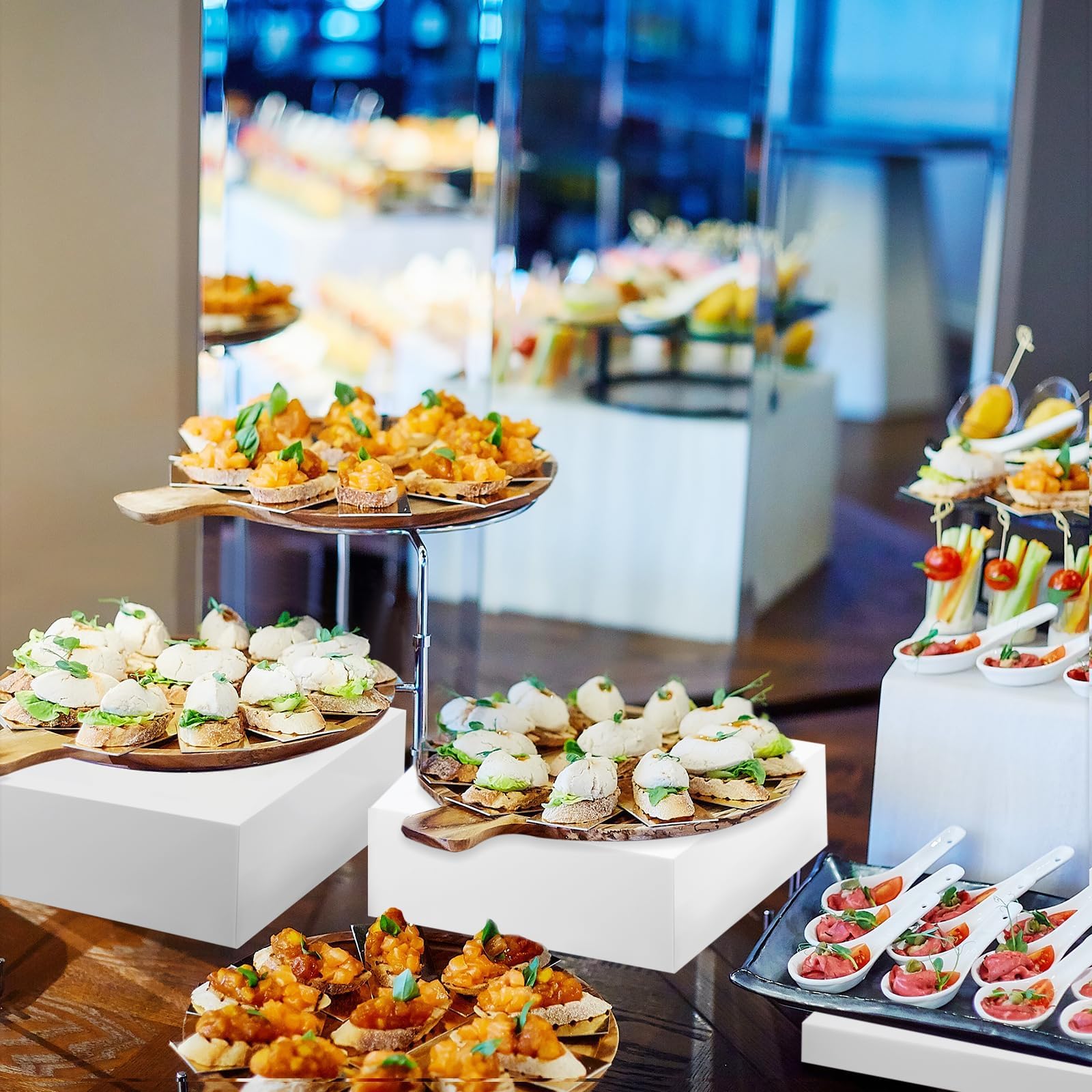 Rehausseurs de Buffet, 4pcs Élévateurs de Buffet en Acrylique, Présentoirs à Dessert Rehausseurs, Support Cubique pour Cupcakes, Bonbons, Brunch, Bjets Collection, Bijoux, Mariageset Fêtes