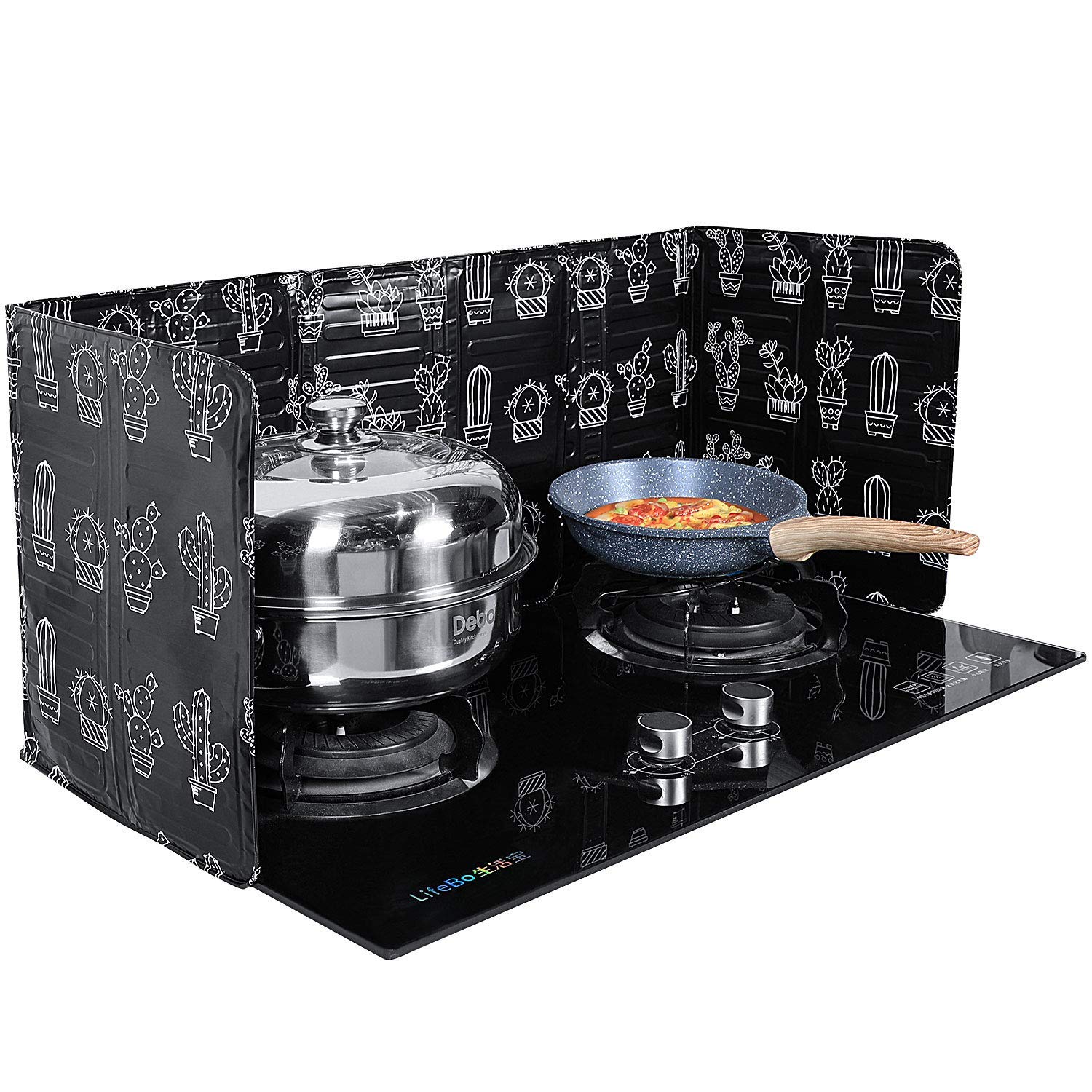 seeway 2 Pieces Anti Splatter Shield Guard Oil Splatter Screen Board Aluminum Foil Oil Block Oil Barrier for Kitchen Restaurant Use (black)