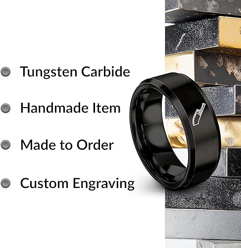 Miniatura 6 de Anillo de cuchillo de carnicero, regalo para amigo de chef, aniversario, boda, bisel de cúpula plana, carburo de tungsteno, banda para hombres y