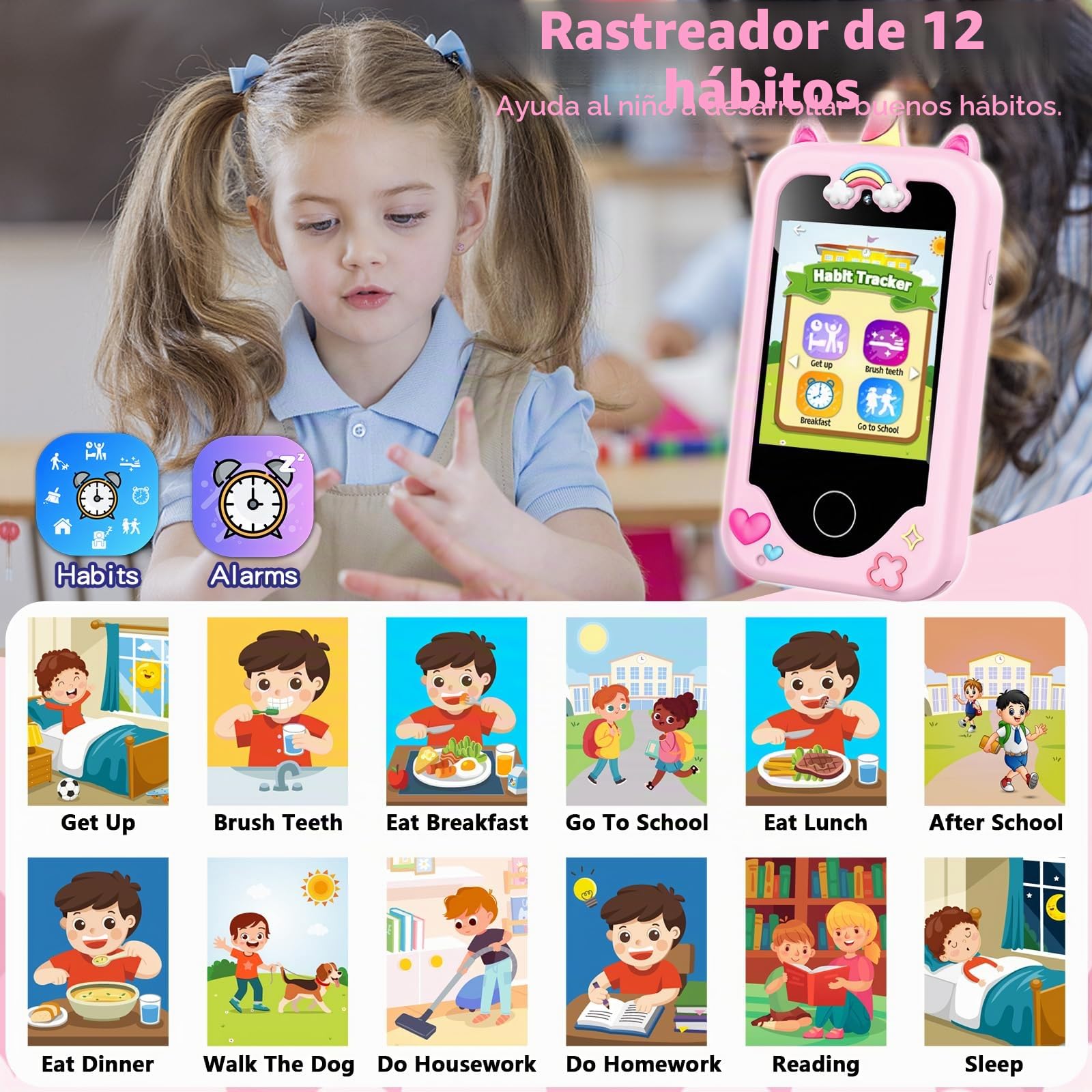Teléfono infantil unicornio para niñas 3-10 años y cumpleaños, pantalla táctil, teléfono de aprendizaje