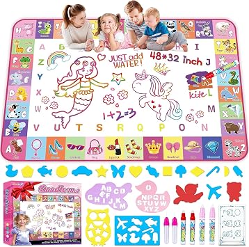 Toddlers Toys Water Doodle Mat 48 X 32 Inch Large Mess Free Coloring & Drawing Mat - Instant Drying - Kids Educational Toys for Girls Age 3-5 Home Activities - Birthday/Christmas Gifts for Girls Boys