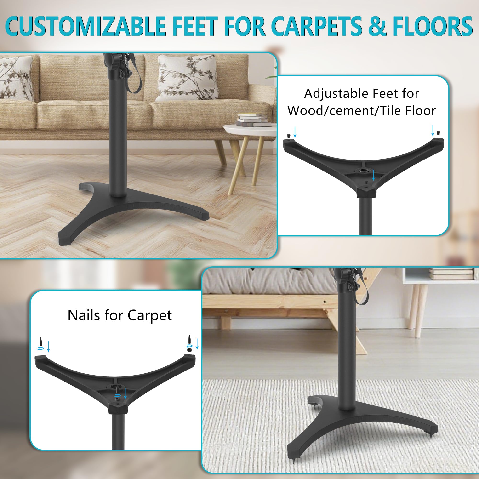 Set di 2 Supporti per Altoparlanti Regolabili in Altezza da 78 a 104CM, Fino a 5KG, Supporto per Altoparlanti con Base Triangolare, Supporti Universali per Altoparlanti per Home Cinema (3 Sezioni)
