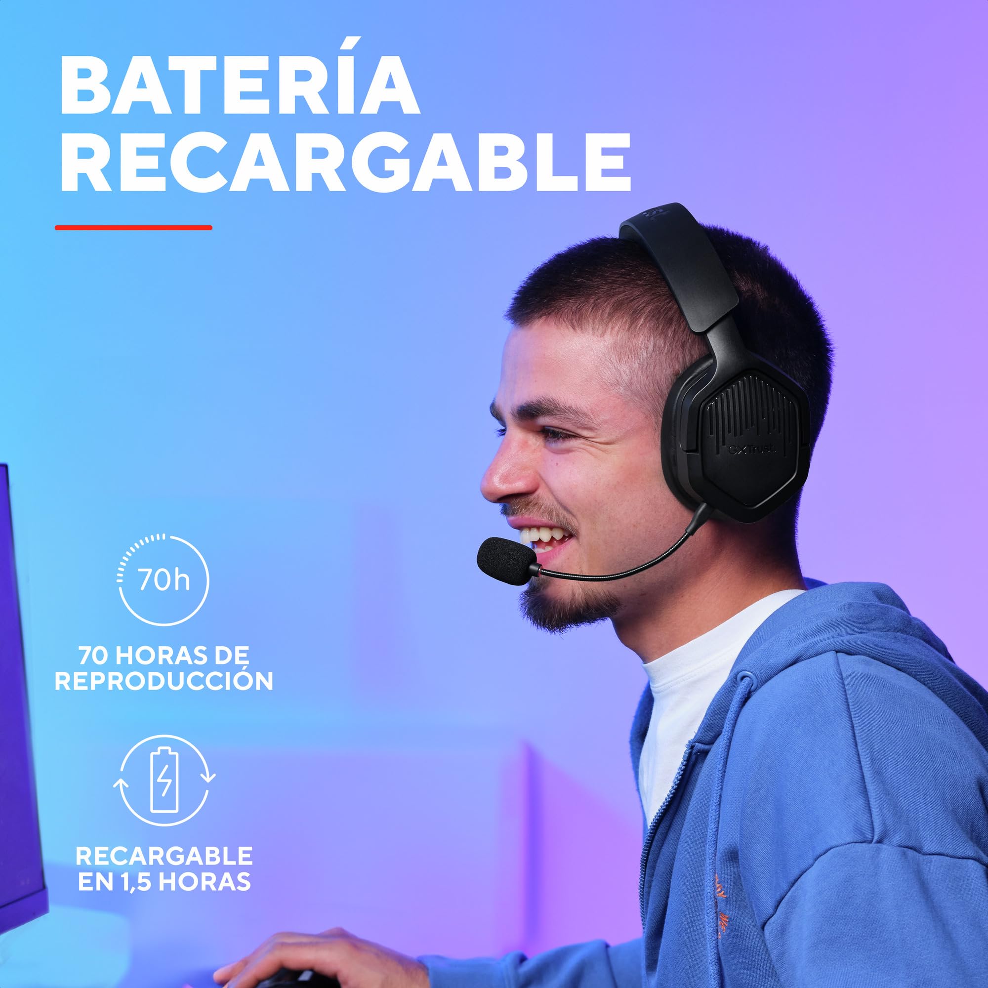GXTrust 1493 Ravox Cascos Gaming Inalámbricos Bluetooth + 2.4GHz PS5 PS4 PC Switch Xbox Mobile, Altavoces 50mm, Batería de 70 Horas, Baja Latencia, Auriculares Inalámbricos Over-Ear, Negro