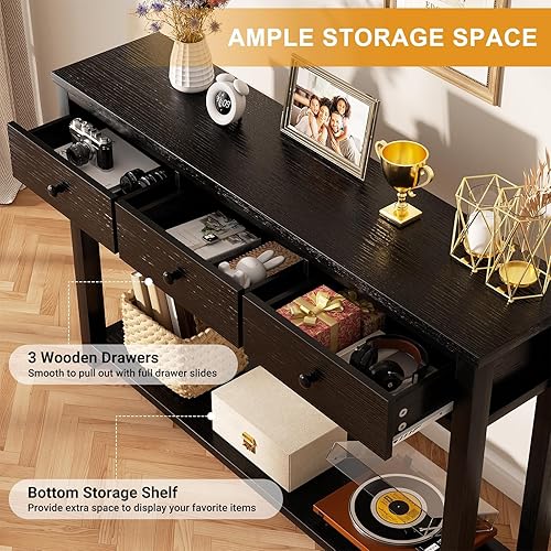 Miniatura 5 de Homieasy Mesa consola de granja con 3 cajones, mesa de sofá de madera de 47 pulgadas con estante de almacenamiento para sala de estar, detrás del