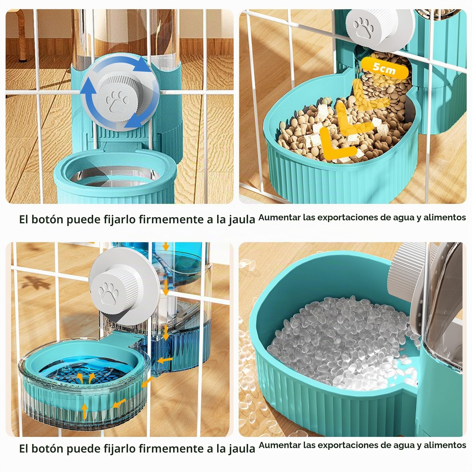 Bebedero y alimentador automático BORDEAG, dispensador automático de alimentos y agua para colgar, adecuado para conejos y gatos