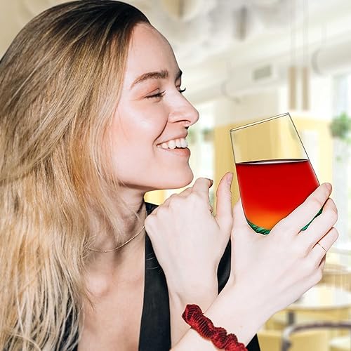 Miniatura 8 de DISCOUNT PROMOS Juego de copas de vino sin tallo de 10 vasos de Silicia, 16 onzas, transparente, similar a un orbe, base gruesa, color verde