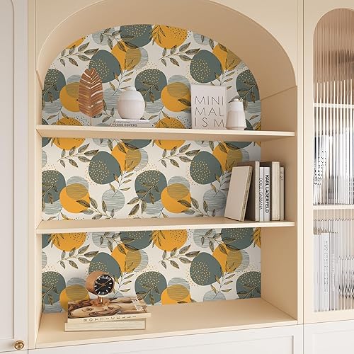 Miniatura 5 de VEELIKE Papel tapiz geométrico bohemio gris naranja con diseño geométrico de hojas vintage para dormitorio, sala de estar, papel de pared Accet de