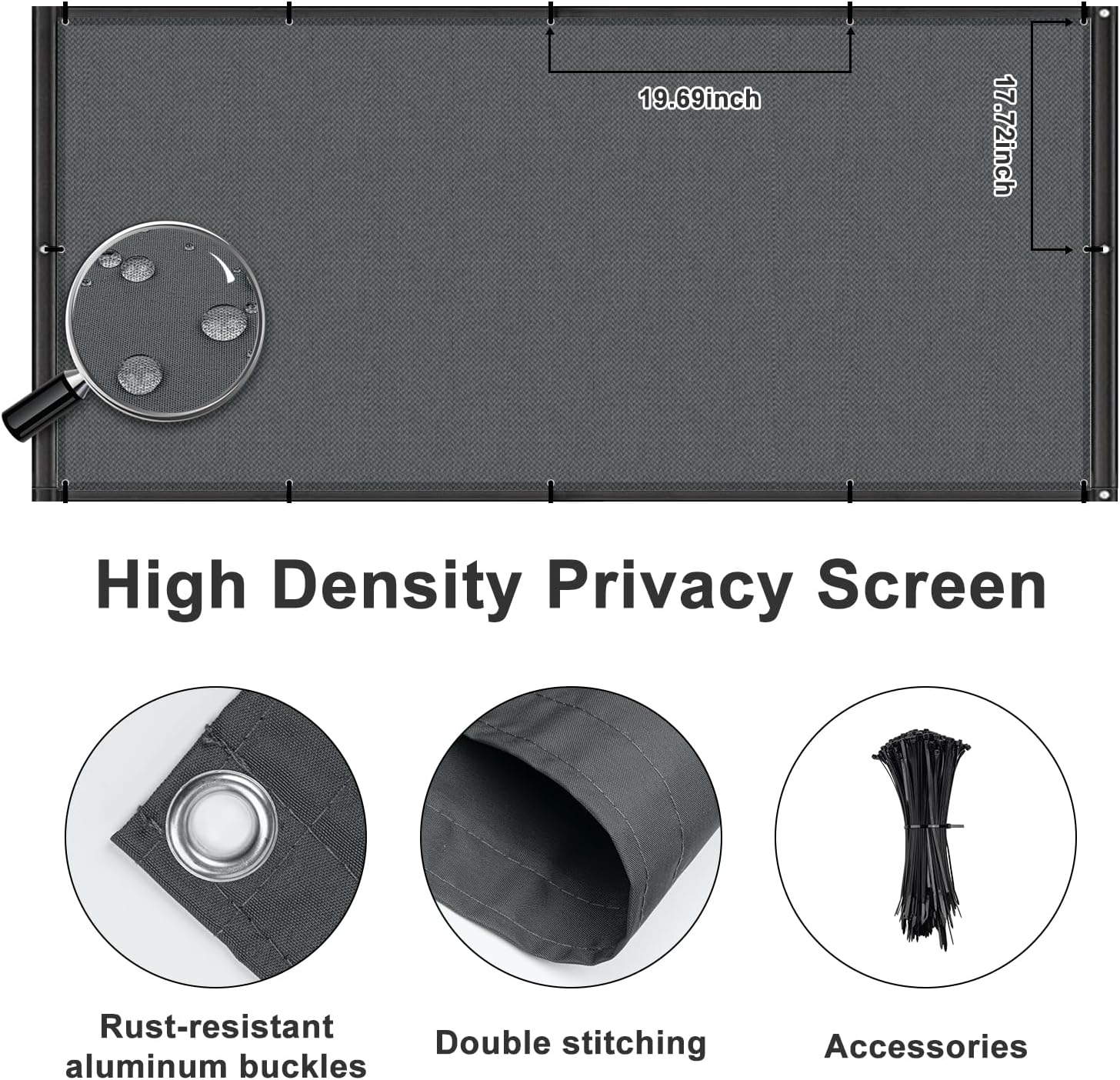 SUNNY GUARD 3'x5' Dark Grey Waterproof Balcony Privacy Screen Fence, Apartments Railing Heavy Duty Wind Screen for Outdoor,Deck,Backyard,Patio Privacy
