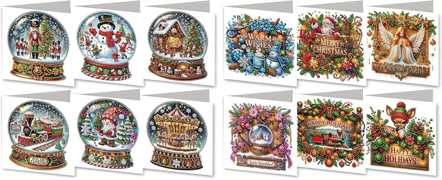DoxQcs 5D DIY Diamond Art Painting Greeting Cards Kit, Christmas Halloween Birthday Cards for Blessings Congratulations Gifts, Greeting Card Set for Birthday Thanksgiving Day-2PCS-3