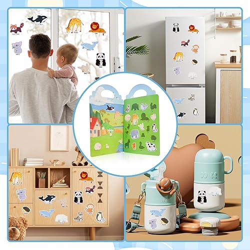 Miniatura 3 de Libro de calcomanías de animales para niños de 2 a 4 años, libro de actividades reutilizable de gelatina para niños, regalo de fiesta de cumpleaños,