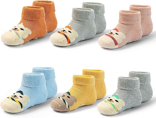 Calcetines cálidos antideslizantes para bebés y niños, calcetines de invierno gruesos con agarres para bebés y niñas, calcetines antideslizantes