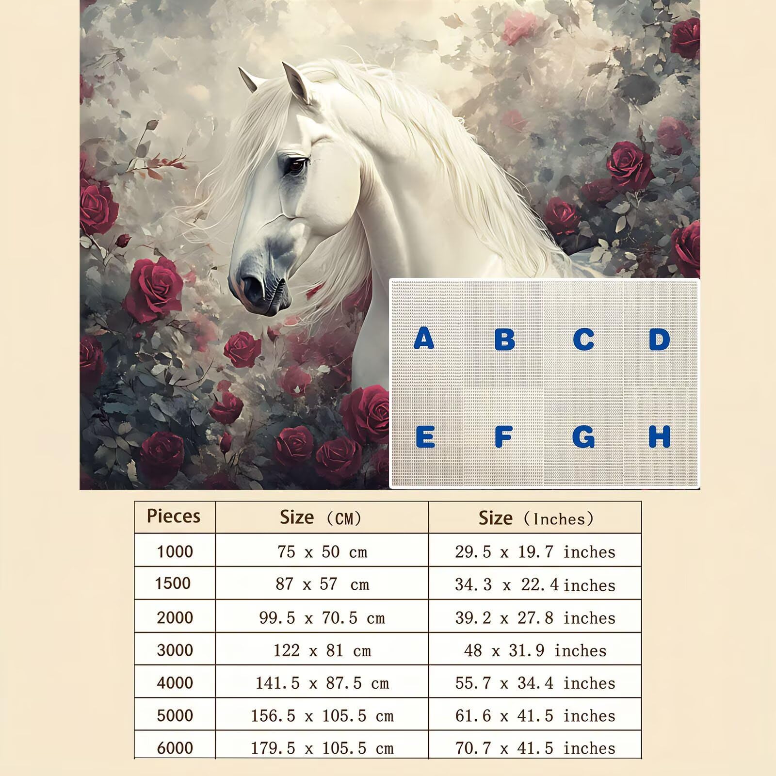 Puzzle 5000 Pezzi Classici, Puzzle rose cavallo 156 x 105 cm, Gioco Educativo e Antistress in Legno con Poster Incluso, Ttività DIY per Famiglia, Regalo per Appassionati, Decor Parete Casa, f0-733