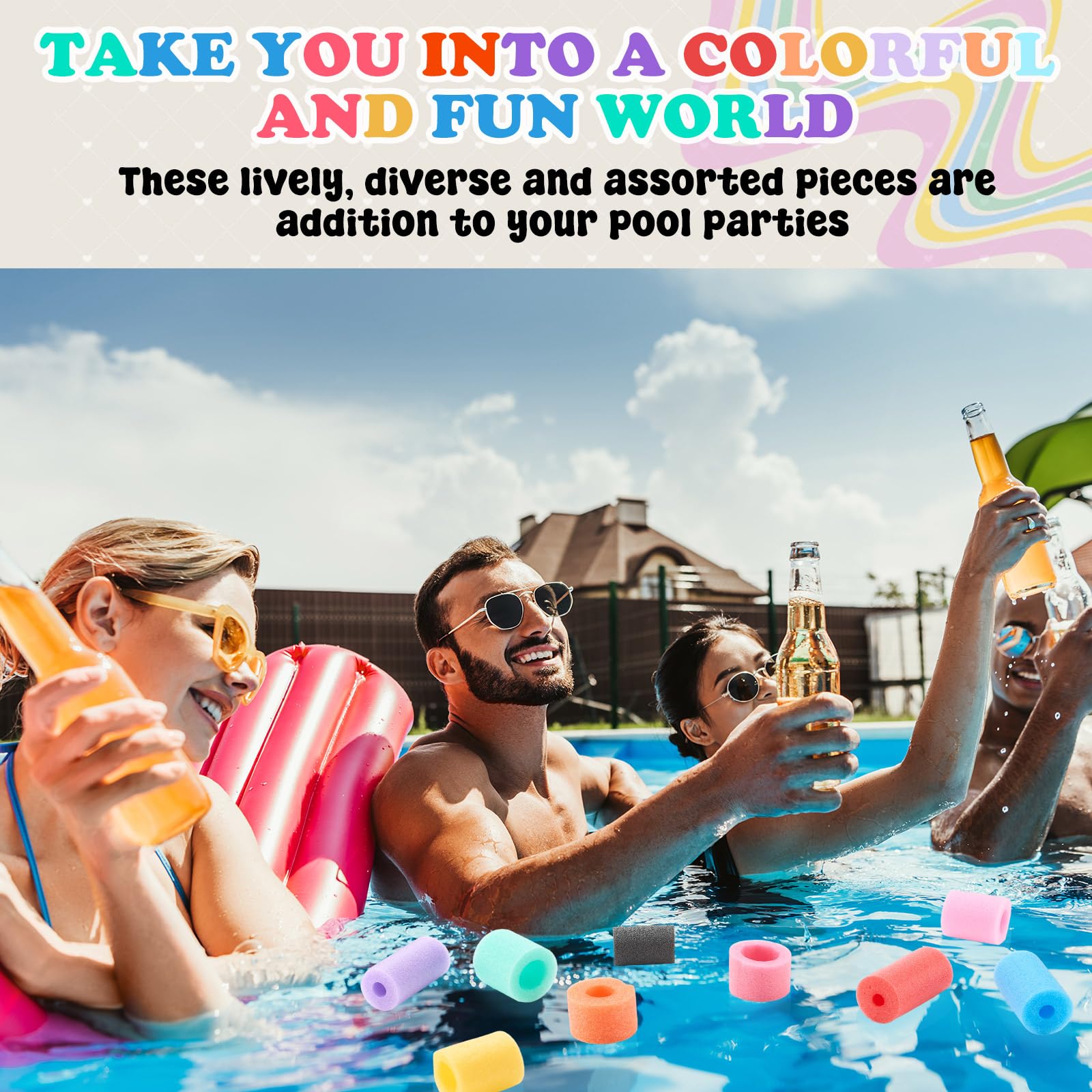Frienda 100 piezas de fideos para piscina, multicolor, para manualidades, cuerda de fideos, tamaño pequeño, versátil, fideos de espuma, tubo de espuma flotante mixta para jugar o hacer manualidades,