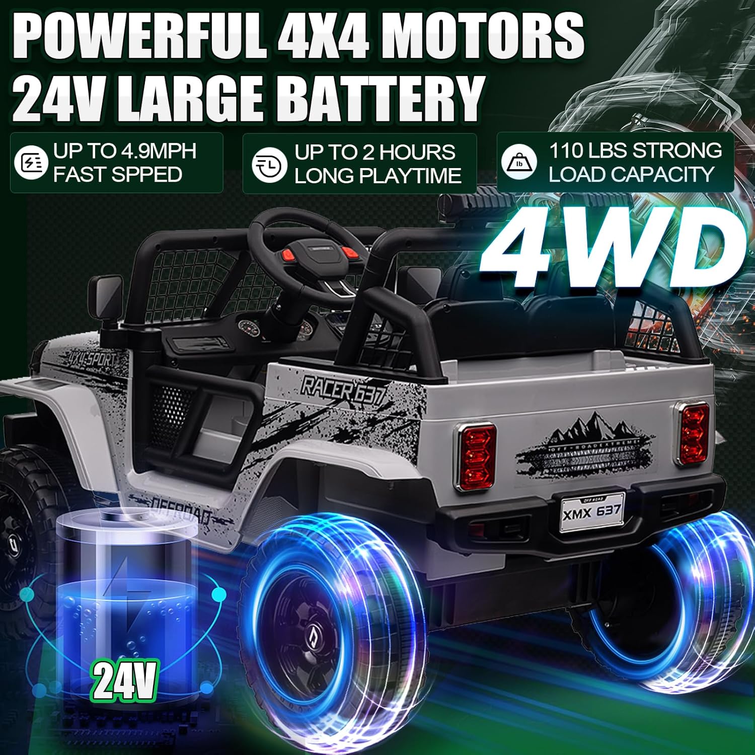 24V Battery and 4WD Motors