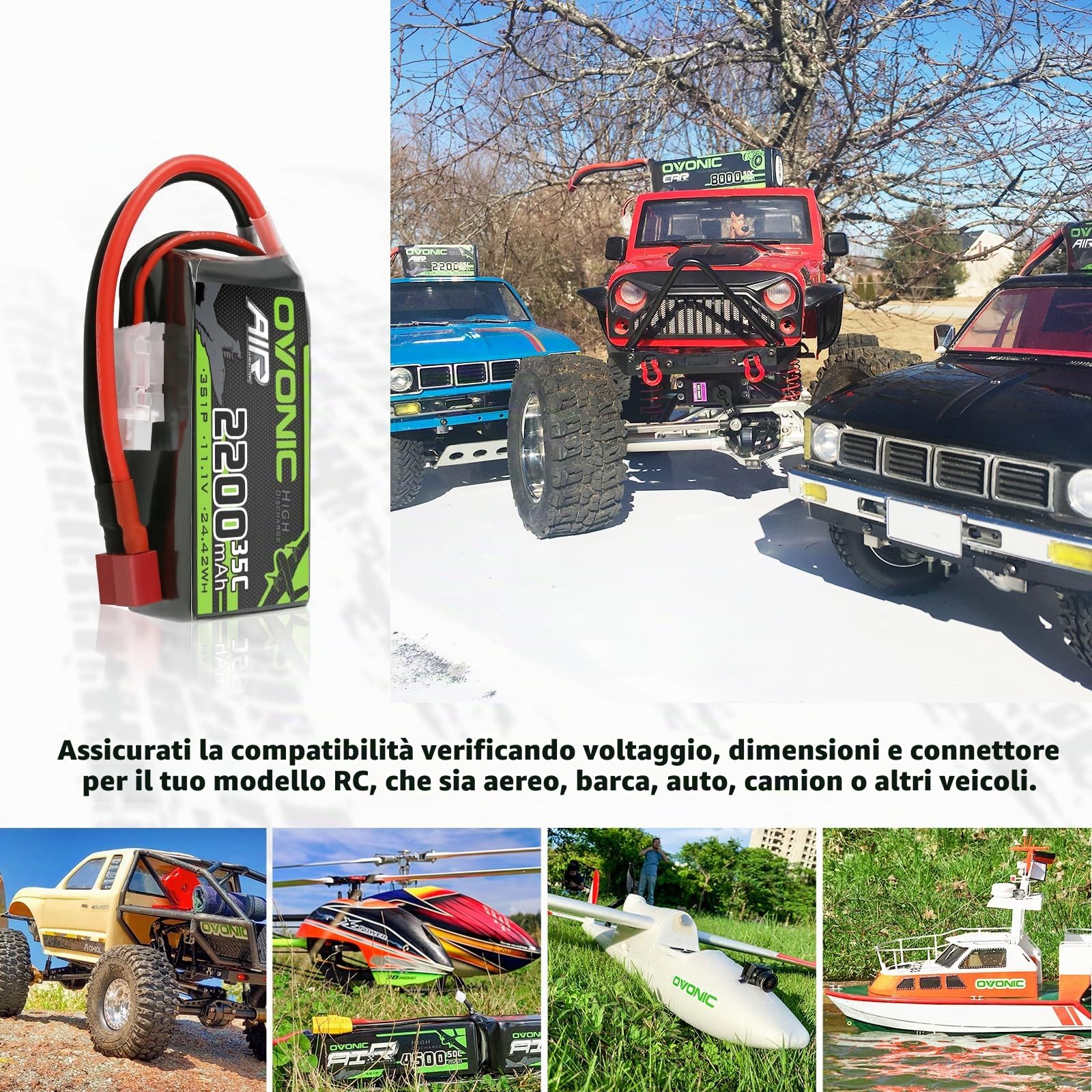 OVONIC Batteria Lipo 3s 35C 2200mAh 11.1V Batteria Short Pack con Deans per RC Heli Aereo Quadcopter RC Auto Multi-Motore Elicottero Fai da Te Hobby (2 pezzi)