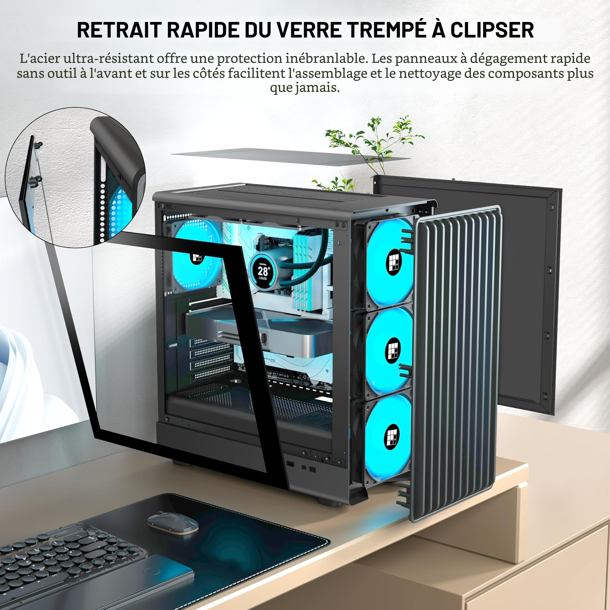 FOIFKIN K6 Boîtier PC ATX avec 6 Ventilateurs PWM ARGB-(3 x 140 mm et 3 x 120 mm),Boîtier PC Mid-Tower en Mesh,Haut débit d'air,Support RAD 240 mm,boîtier ATX Blanc,boîtier pc Gamer,Type-C(Noir, K6)